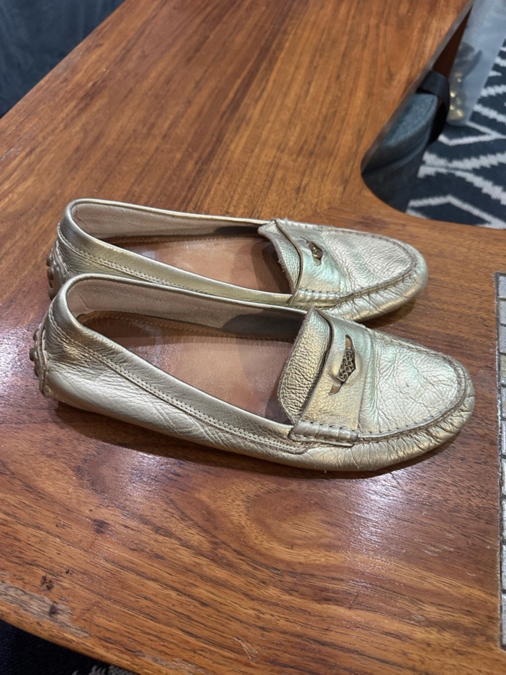 Coach Metallic Gold Leather Penny Loafers - Women's Slip-On Driving Flats size 8
